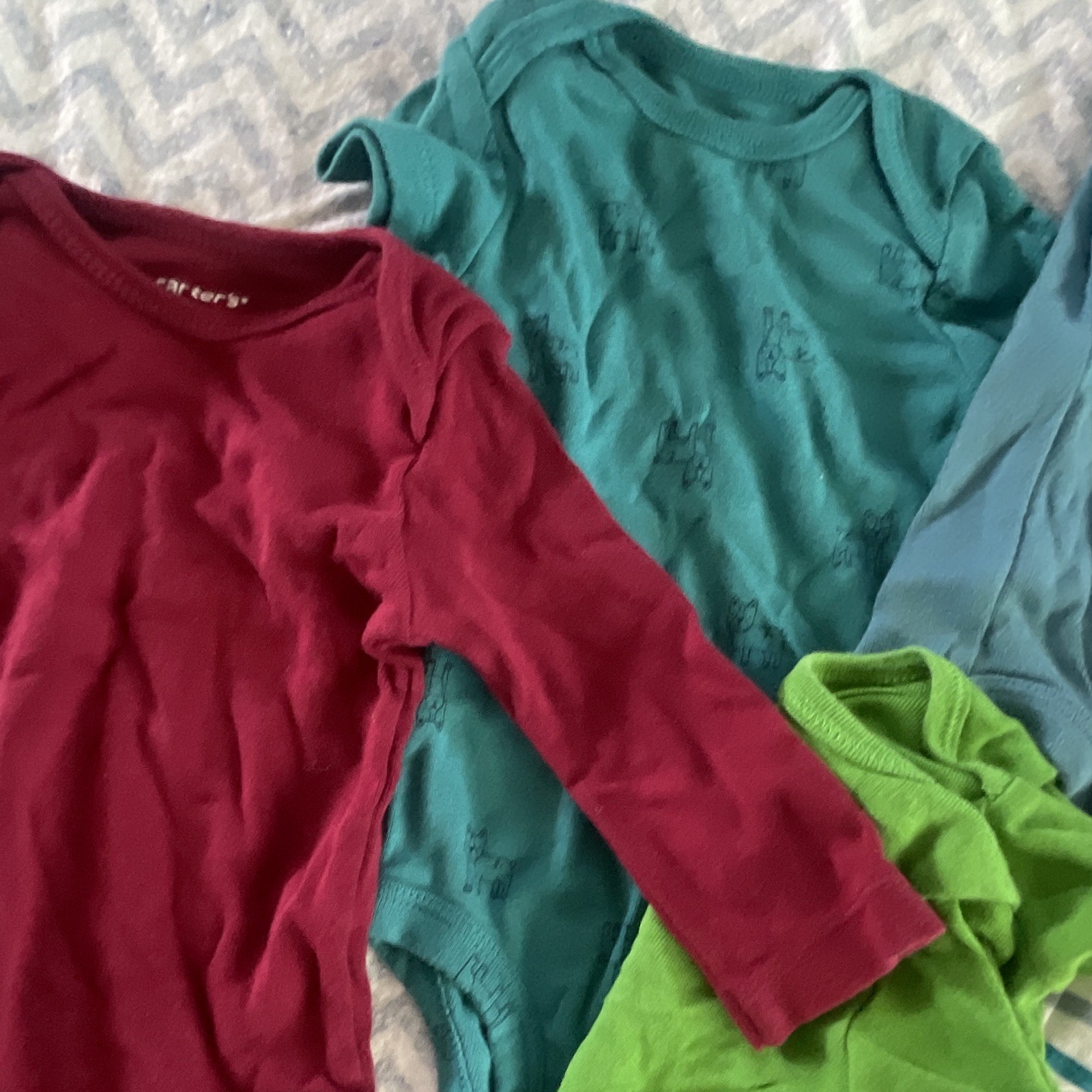 Carter&rsquo;s Baby Boy Bodysuits Lot of 5, 3 Months Cotton Multicolor Striped Dino