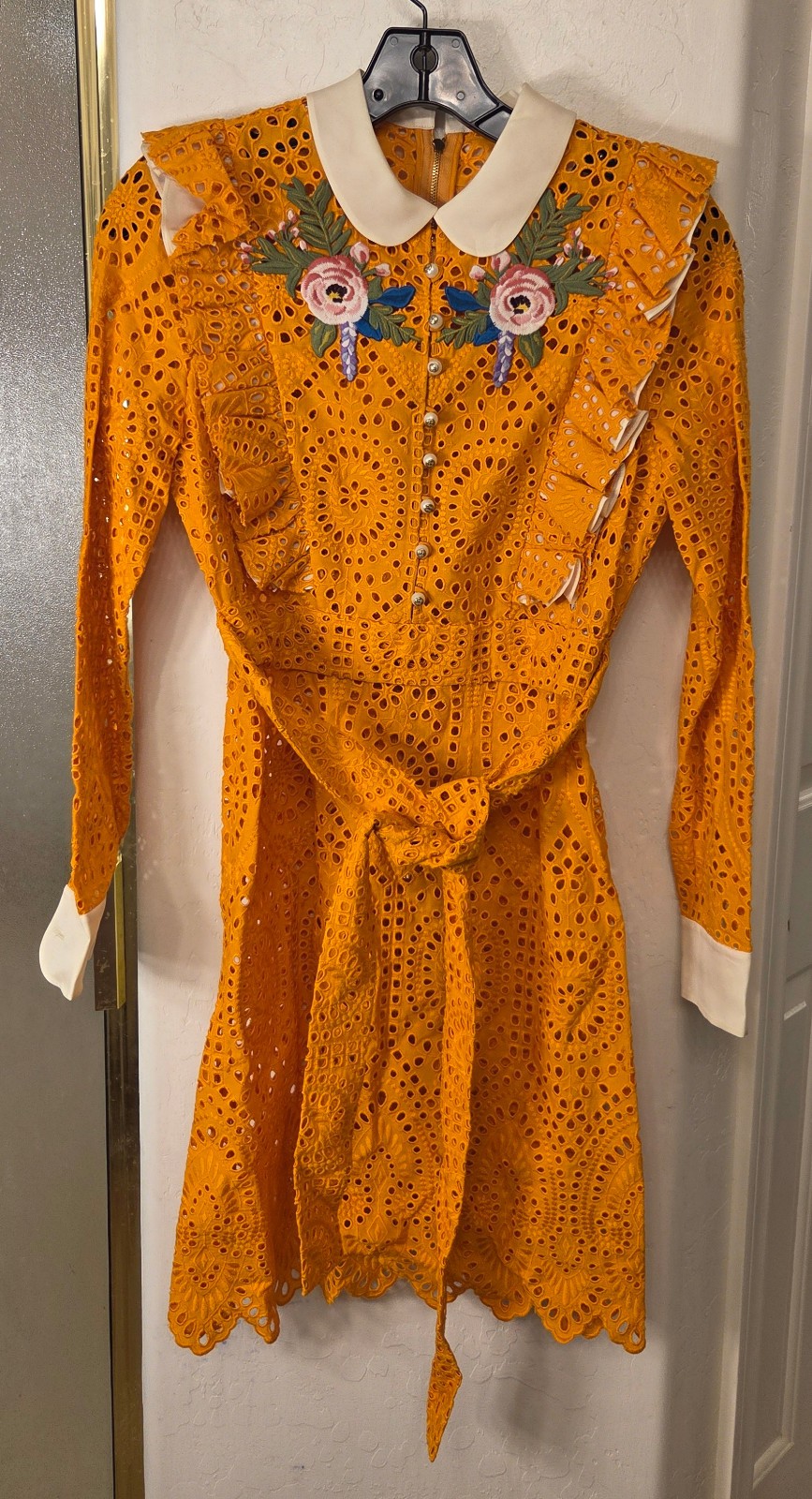 New! Gucci &lsquo;San Gallo&rsquo; Embroidered Broderie Anglaise Flower Dress 38 MSRP $4285
